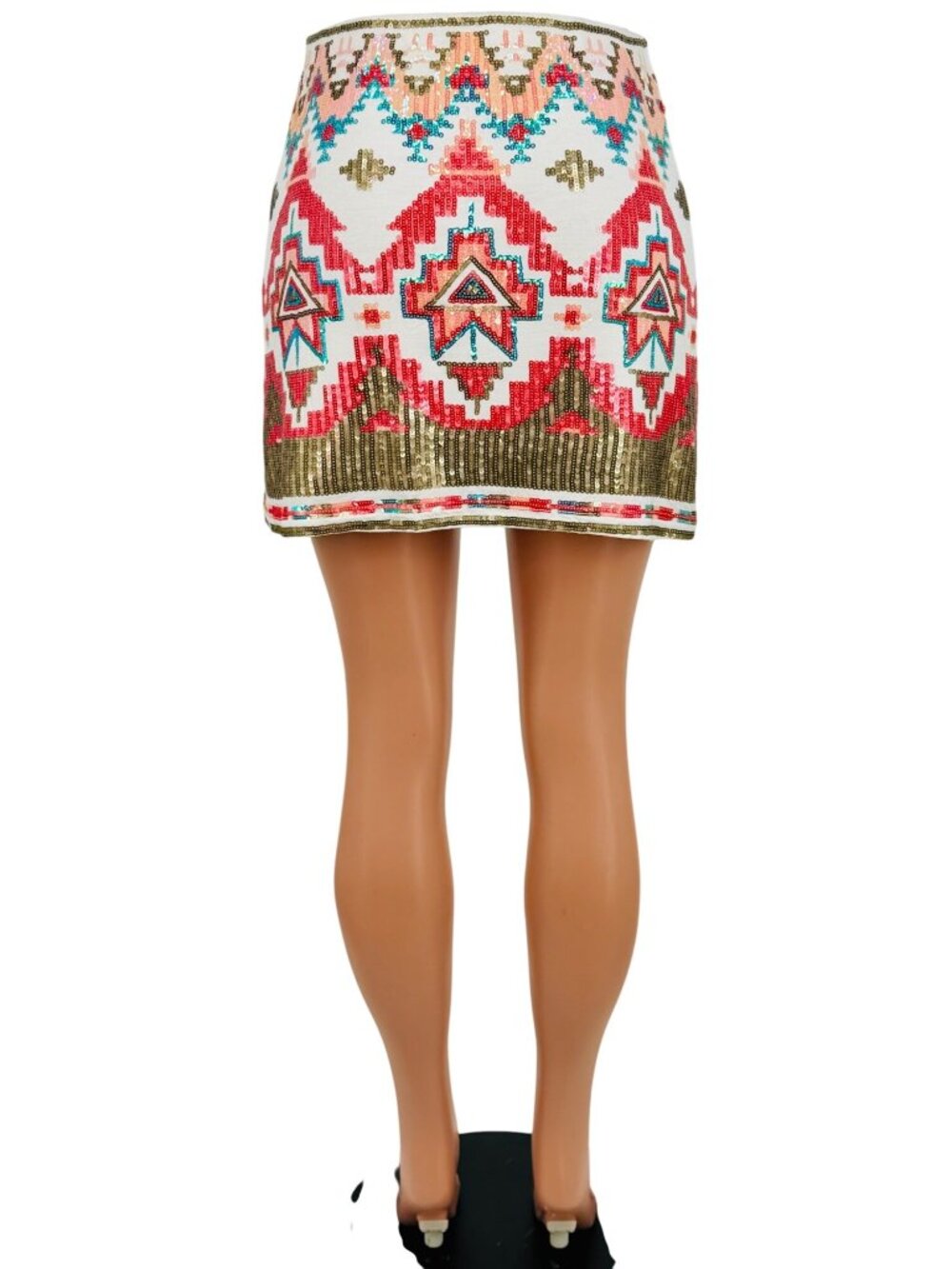 Miami Francescas Sequin Mini Skirt M| Indie Sleaze Bodycon Glam Boho Y2K10 Aztec - Picture 12 of 16